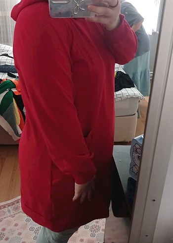 LC Waikiki Kırmızı Yüksek Yaka Hamile Midi Tunik