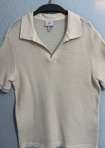 H&M Bej Ajurlu Pamuklu  Erkek Polo Tişört - Görsel 4