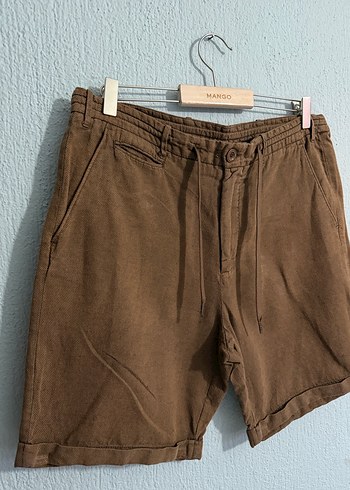 MANGO ERKEK KAHVERENGİ KETEN BERMUDA ŞORT - Görsel 3
