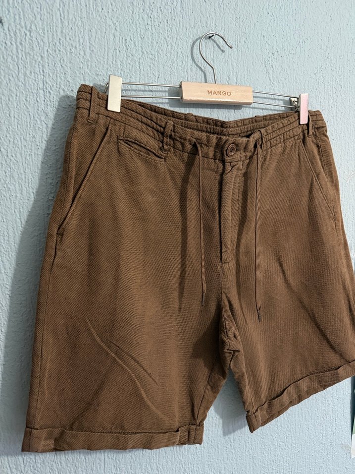 MANGO ERKEK KAHVERENGİ KETEN BERMUDA ŞORT - Görsel 3