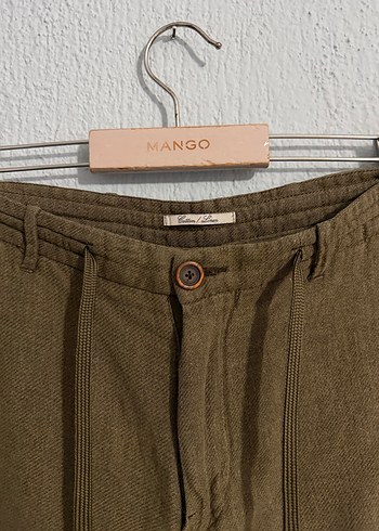 MANGO ERKEK HAKİ KETEN BERMUDA ŞORT - Görsel 3