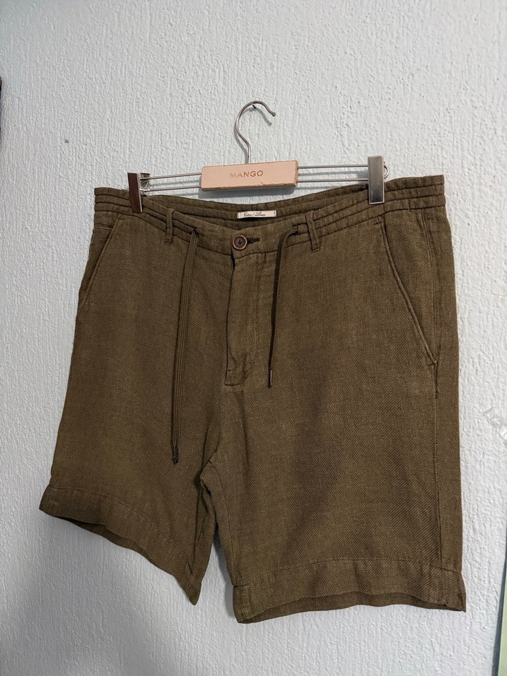 MANGO ERKEK HAKİ KETEN BERMUDA ŞORT - Görsel 2