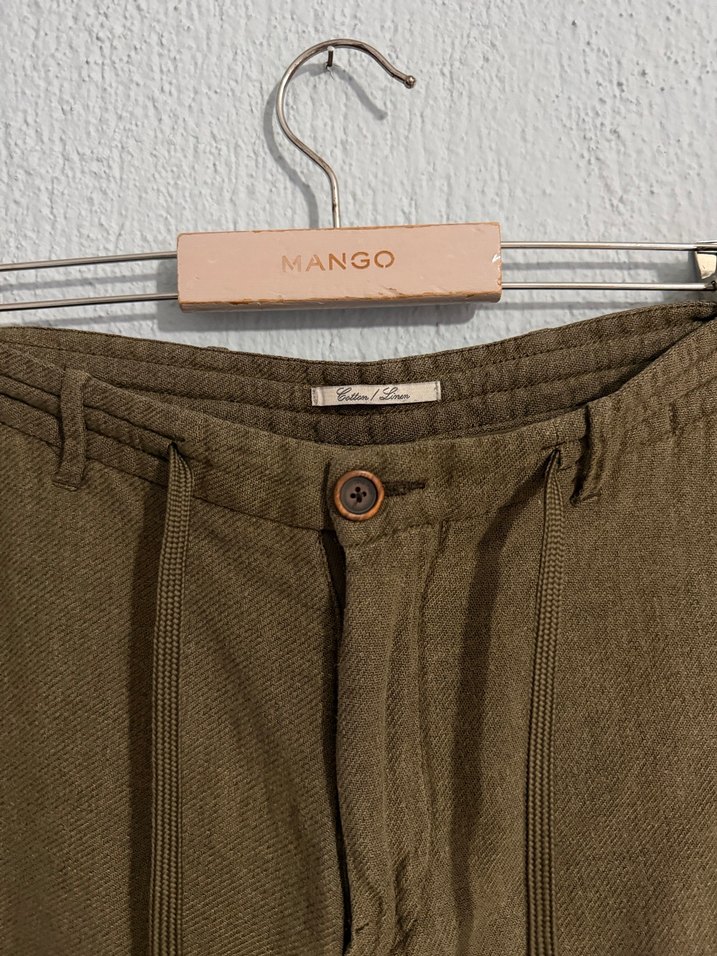 MANGO ERKEK HAKİ KETEN BERMUDA ŞORT - Görsel 3