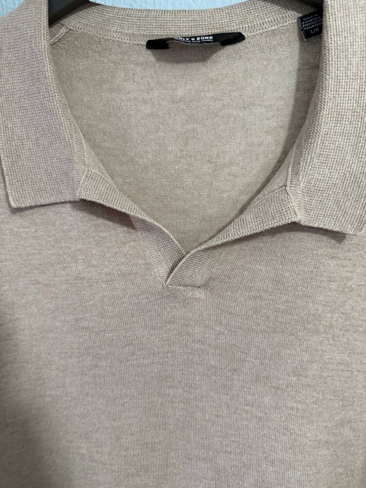 Only&Sons Erkek Bej Keten Polo Yaka Tişört - Görsel 2