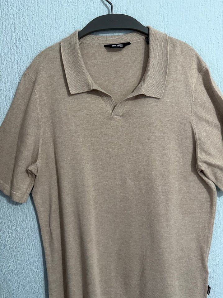 Only&Sons Erkek Bej Keten Polo Yaka Tişört - Görsel 3