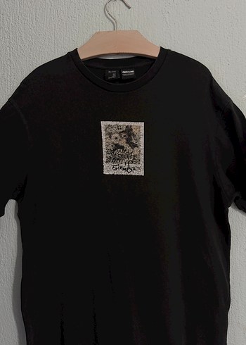 Bershka Siyah Baskılı Erkek Oversize Tişört - Görsel 6