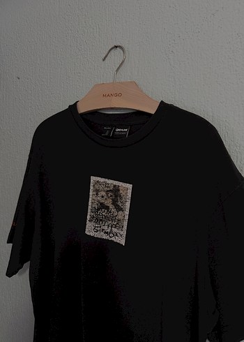 Bershka Siyah Baskılı Erkek Oversize Tişört - Görsel 2