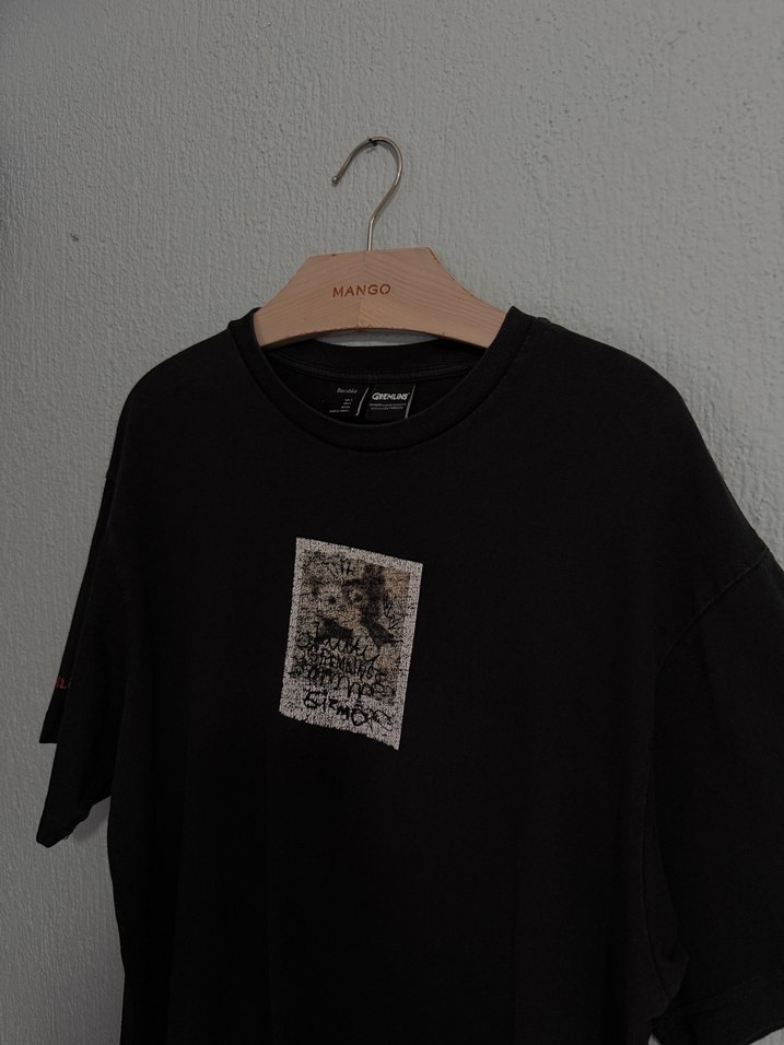 Bershka Siyah Baskılı Erkek Oversize Tişört - Görsel 2