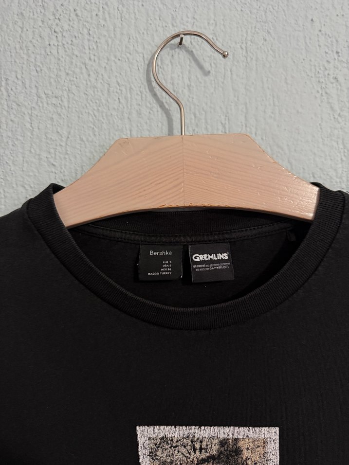 Bershka Siyah Baskılı Erkek Oversize Tişört - Görsel 4