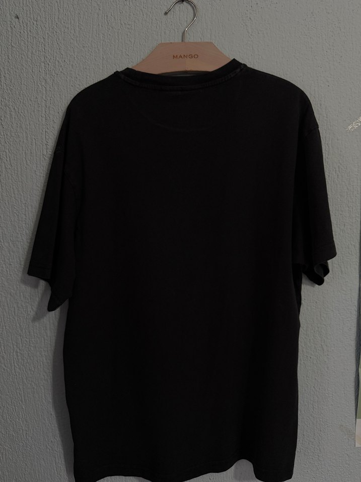 Bershka Siyah Baskılı Erkek Oversize Tişört - Görsel 5