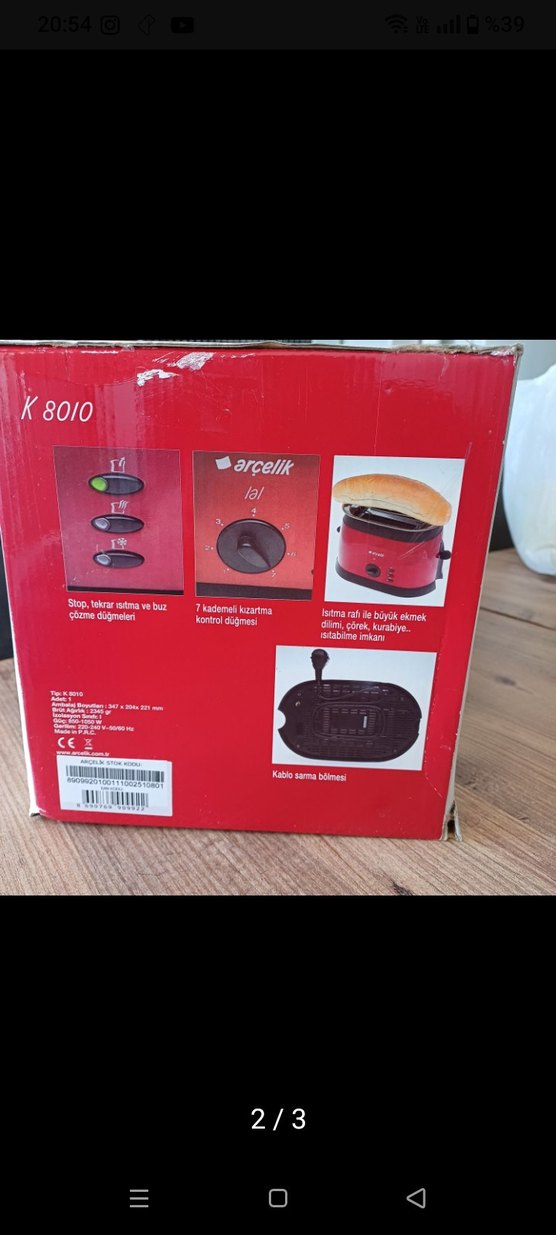 Arçelik K 8010 Kırmızı Ekmek Kızartma Makinesi - Görsel 2