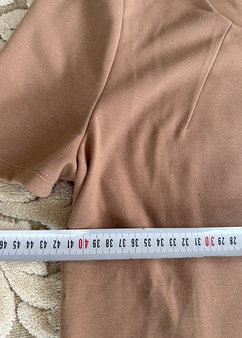 m Beden Bej Kısa Kollu Basic Keten Tişört