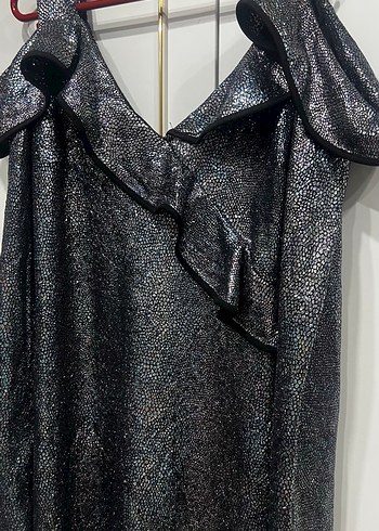 Yılan Desenli Gri Uzun Kollu Abiye Elbise - Görsel 2