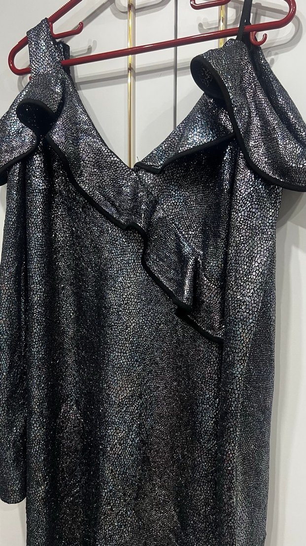 Yılan Desenli Gri Uzun Kollu Abiye Elbise - Görsel 2