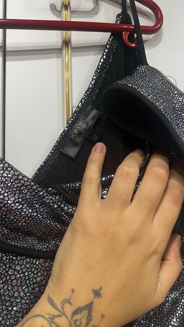 Yılan Desenli Gri Uzun Kollu Abiye Elbise - Görsel 3