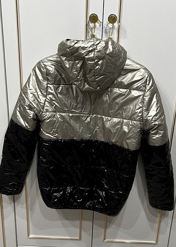 Gri Siyah parlak çocuk Mont - Görsel 3