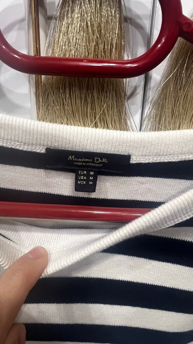 Massimo dutti marka Kadın Siyah krem Çizgili Pamuklu Triko Kazak - Görsel 3