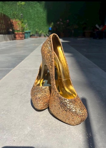 Altın Parlak Platform Topuklu Abiye Ayakkabı - Görsel 2