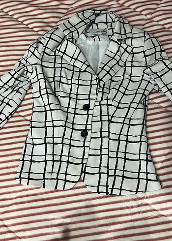 Robin marka Düğmeli Kareli Kadın Blazer Ceket - Görsel 2