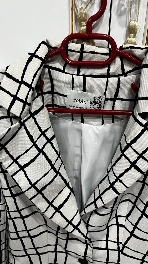 Robin marka Düğmeli Kareli Kadın Blazer Ceket - Görsel 3