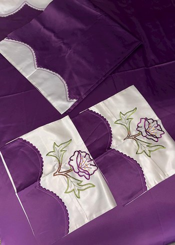 Mor Nakışlı saten pike takımı - Görsel 2