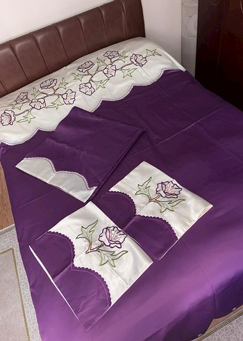 Mor Nakışlı saten pike takımı - Görsel 5