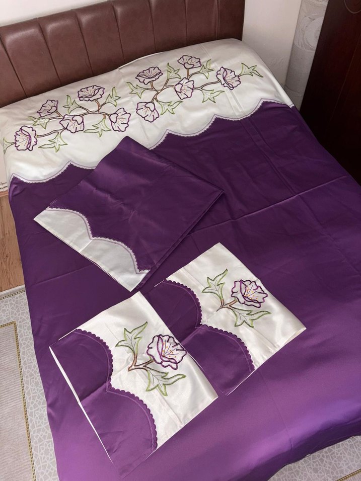 Mor Nakışlı saten pike takımı - Görsel 3