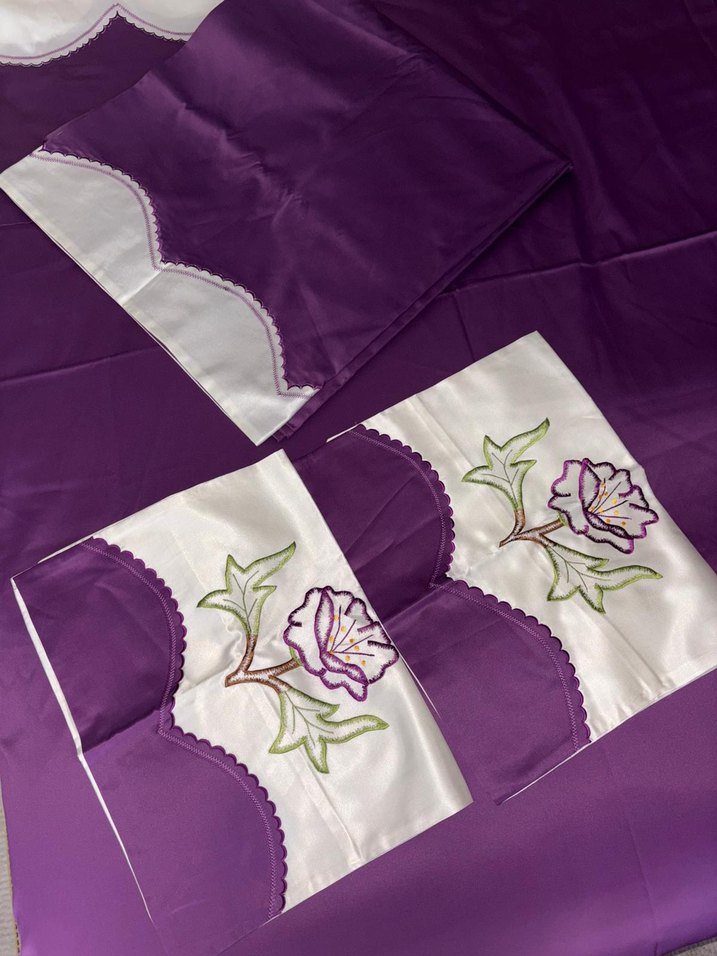 Mor Nakışlı saten pike takımı - Görsel 2