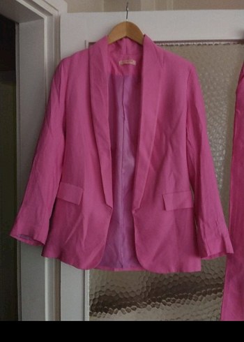 Pembe Keten Kadın Blazer Takım - Görsel 3