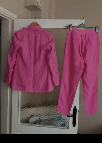 Pembe Keten Kadın Blazer Takım - Görsel 2