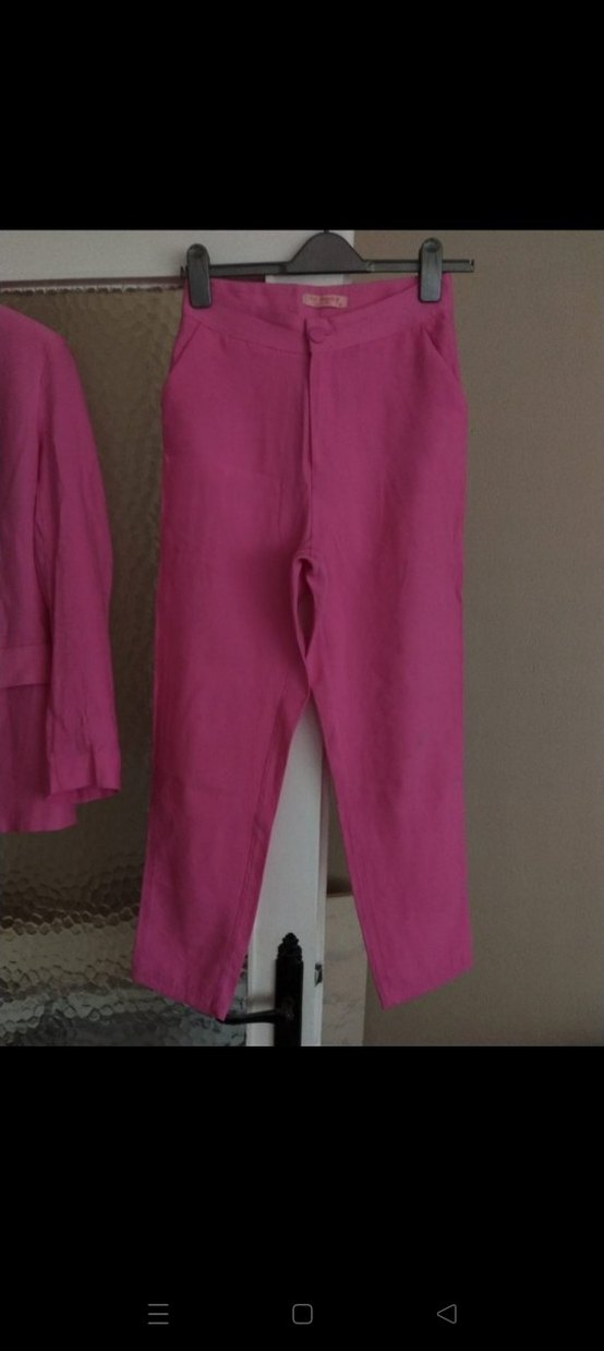 Pembe Keten Kadın Blazer Takım - Görsel 5