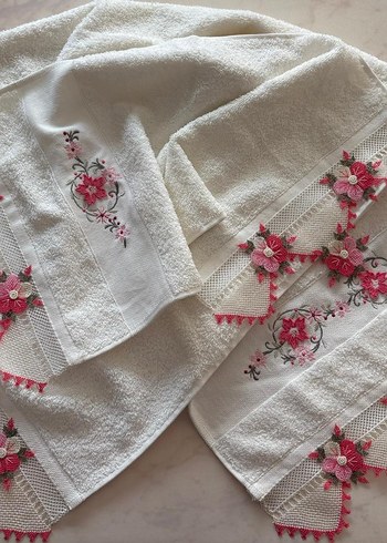 iğne oyası analı kızlı havlu takimi - Görsel 3