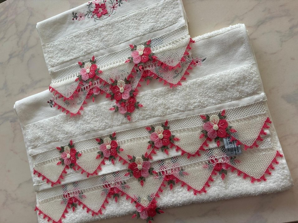 iğne oyası analı kızlı havlu takimi - Görsel 4