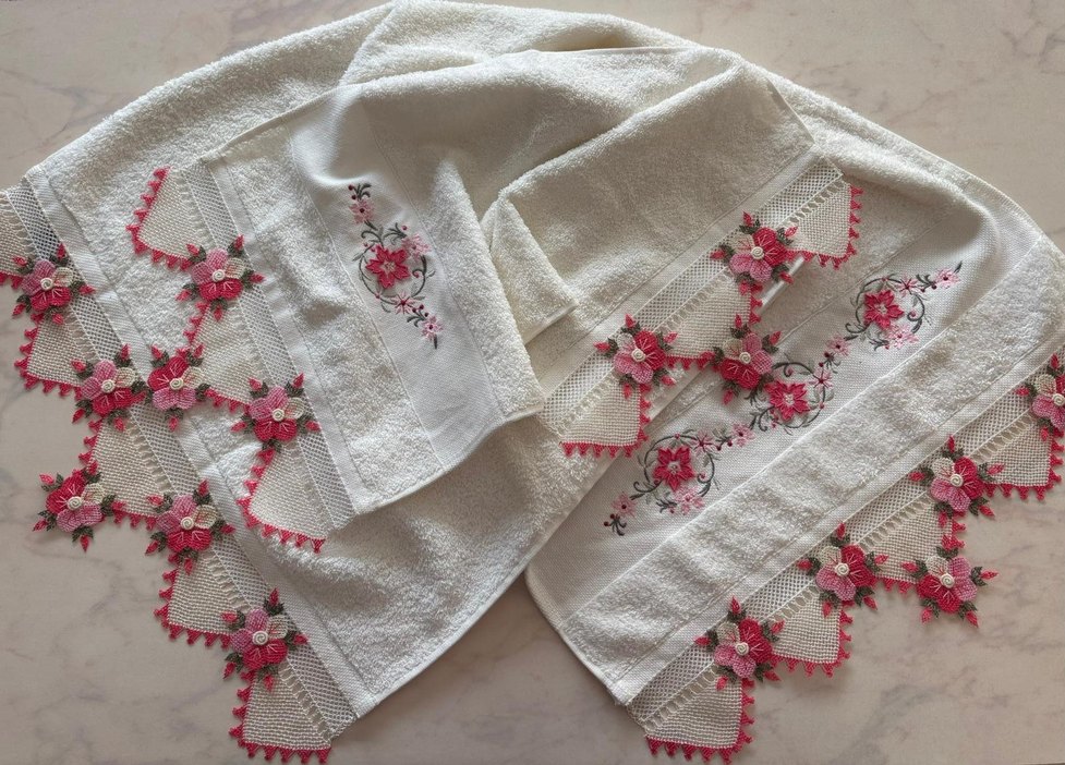 iğne oyası analı kızlı havlu takimi - Görsel 3