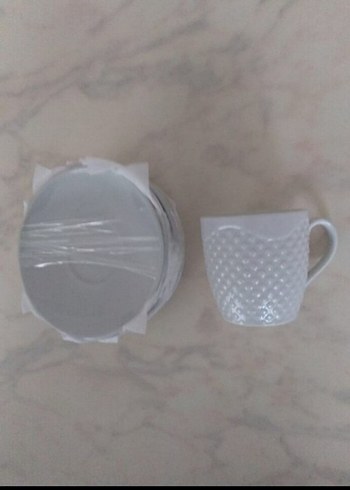 Beyaz Kabartmalı 6'lı Fincan ve Tabak Seti - Görsel 8