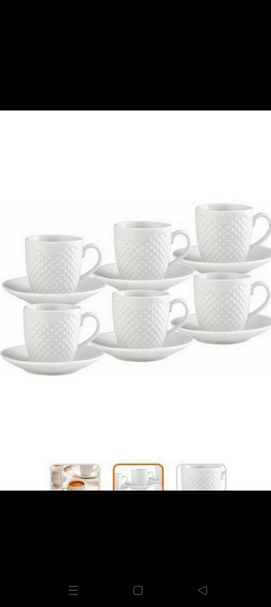 Beyaz Kabartmalı 6'lı Fincan ve Tabak Seti - Görsel 2