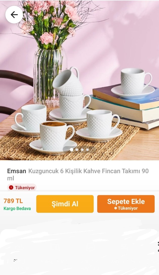 Beyaz Kabartmalı 6'lı Fincan ve Tabak Seti - Görsel 4