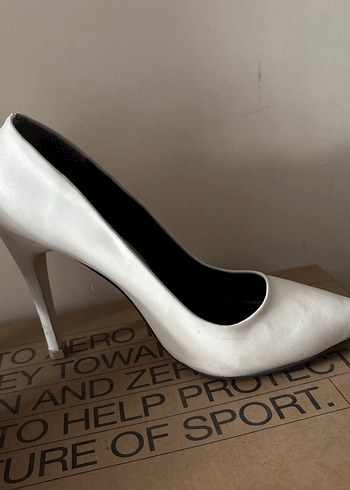Beyaz Deri Stiletto Kadın Topuklu Ayakkabı - Görsel 5