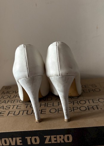 Beyaz Deri Stiletto Kadın Topuklu Ayakkabı - Görsel 4