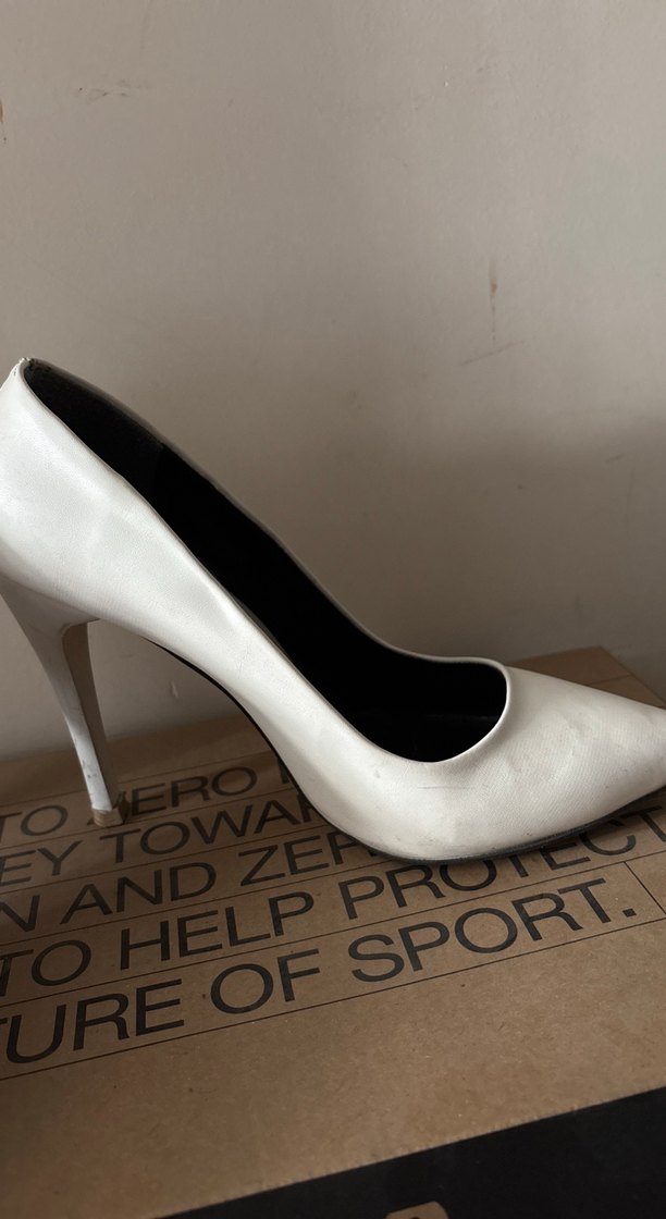 Beyaz Deri Stiletto Kadın Topuklu Ayakkabı - Görsel 5