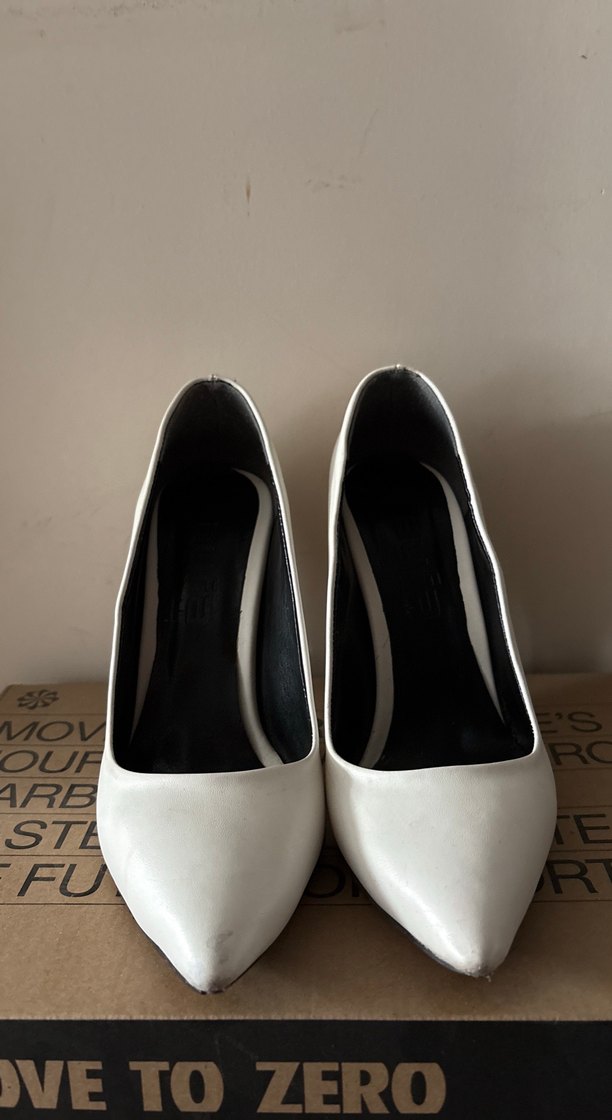 Beyaz Deri Stiletto Kadın Topuklu Ayakkabı - Görsel 2