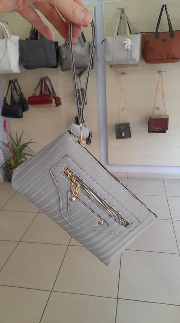 Gri Deri Fermuarlı Kadın Çantası - Görsel 2