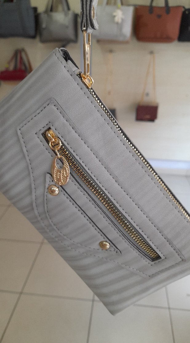 Gri Deri Fermuarlı Kadın Çantası - Görsel 4
