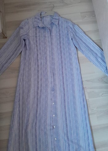 Mavi, Uzun Kollu, Düğmeli Keten Gömlek - Görsel 2