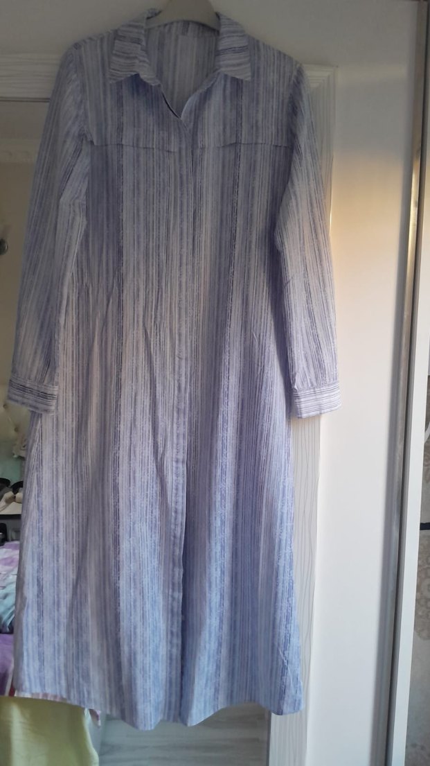 Mavi, Uzun Kollu, Düğmeli Keten Gömlek - Görsel 3