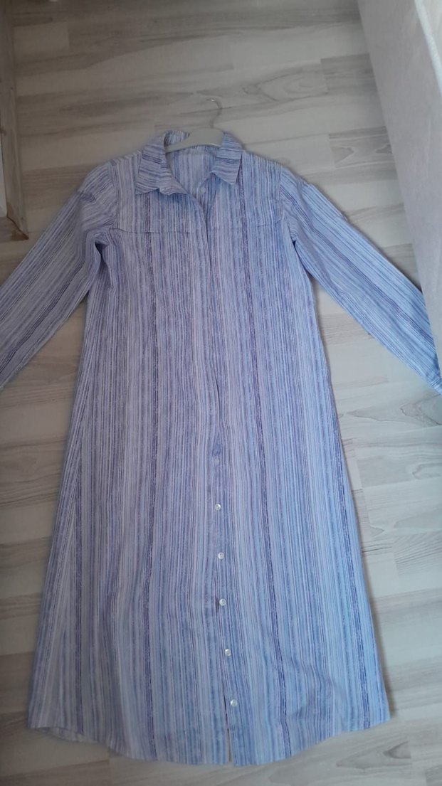 Mavi, Uzun Kollu, Düğmeli Keten Gömlek - Görsel 2