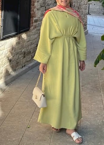 Sarı Uzun Keten Elbise - Görsel 3