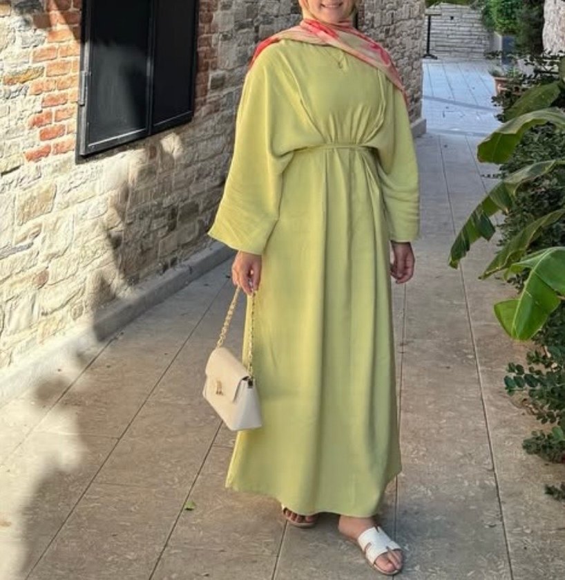 Sarı Uzun Keten Elbise - Görsel 3