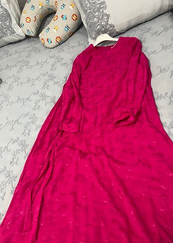 Pembe Uzun V Yaka Bohem Kadın Elbise - Görsel 2