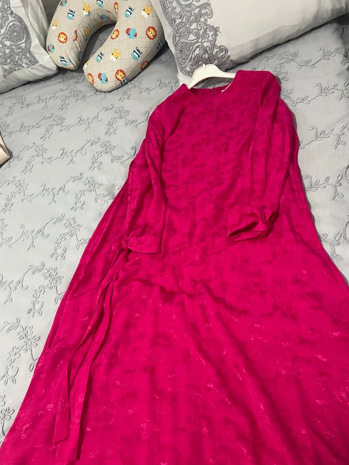 Pembe Uzun V Yaka Bohem Kadın Elbise - Görsel 2